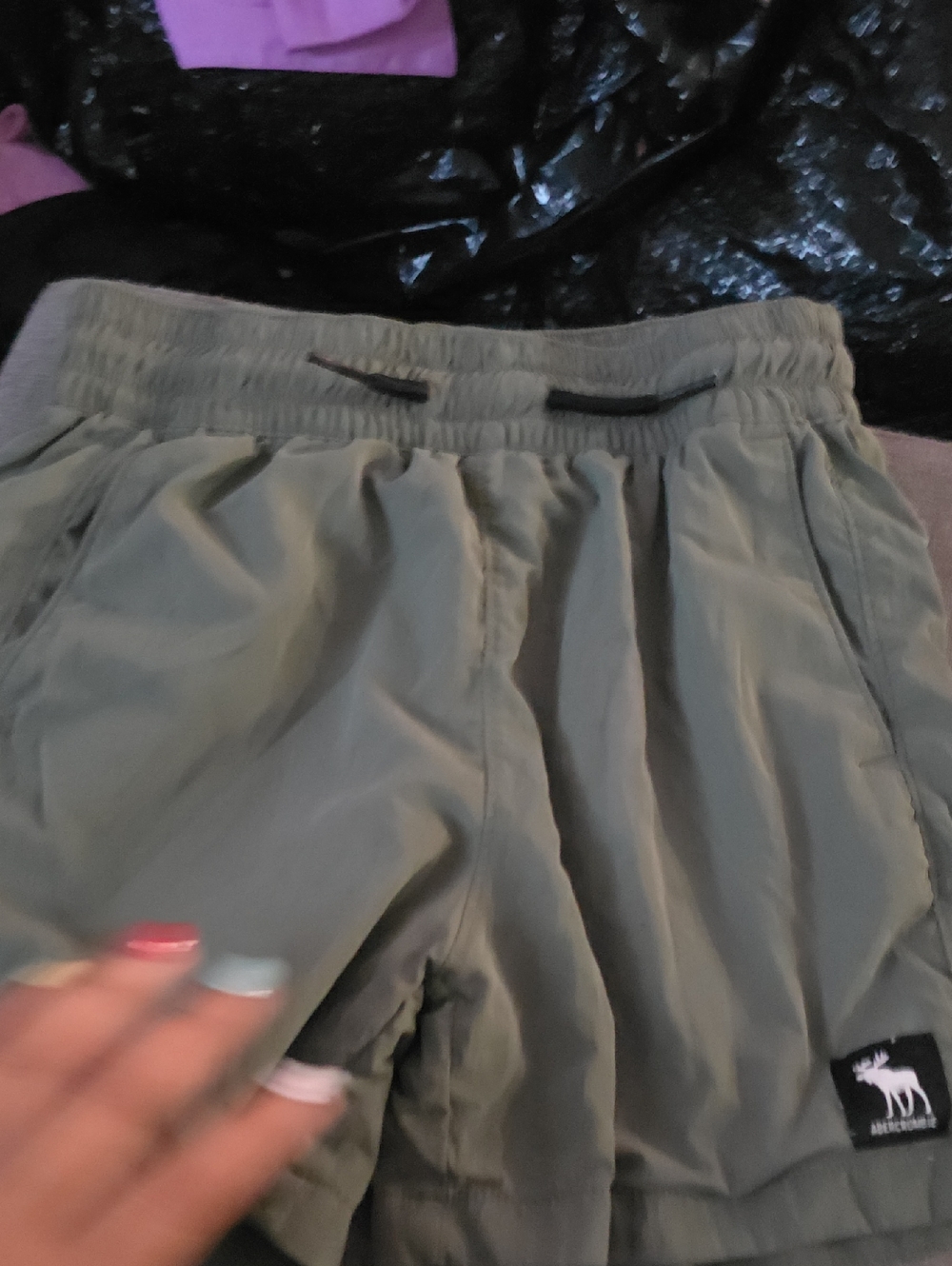 Abercrombie & Fitch Olive Green Elastic Waist Shorts